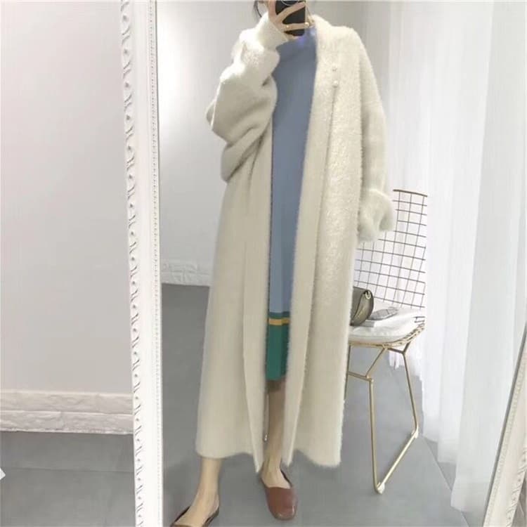 Loose Bat Plus Size Thickened Nightgown Women Knitted Cardigan Sweater Coat (Color:White Size:Free Size) - Immagine 1