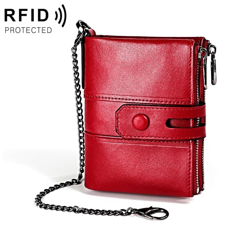 LT3529 Retro Crazy Horse Texture Double Zipper Anti-magnetic RFID Chain Wallet with Card Slots (Red) - Immagine 1