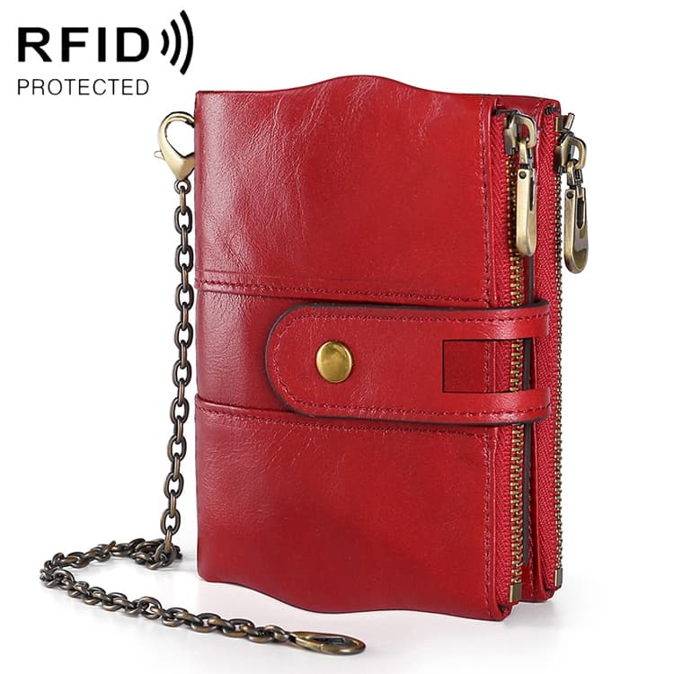 LT3539 Cowhide Leather Zipper Buckle Anti-magnetic RFID Wallet Clutch Bag for Men, with Card Slots & Shoulder Strap(Red) - Immagine 1