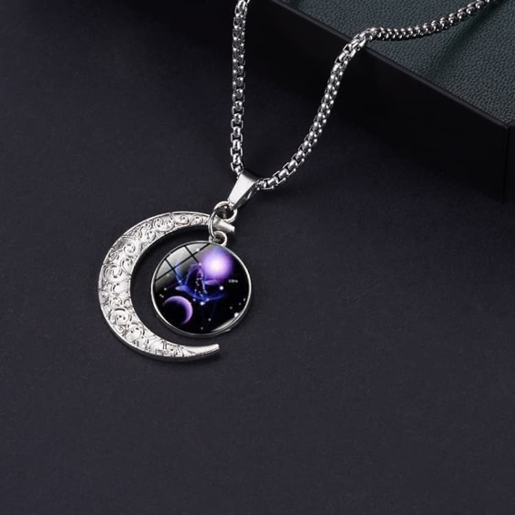 Collana in acciaio al titanio con ciondolo zodiacale luminoso della luna personalizzato (Bilancia) - Immagine 1