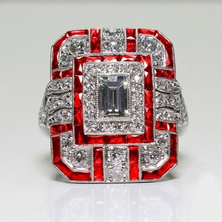 Anello di fidanzamento lussuoso quadrato in cristallo zirconia per donna, taglia anello: 6 (rosso) - Immagine 1