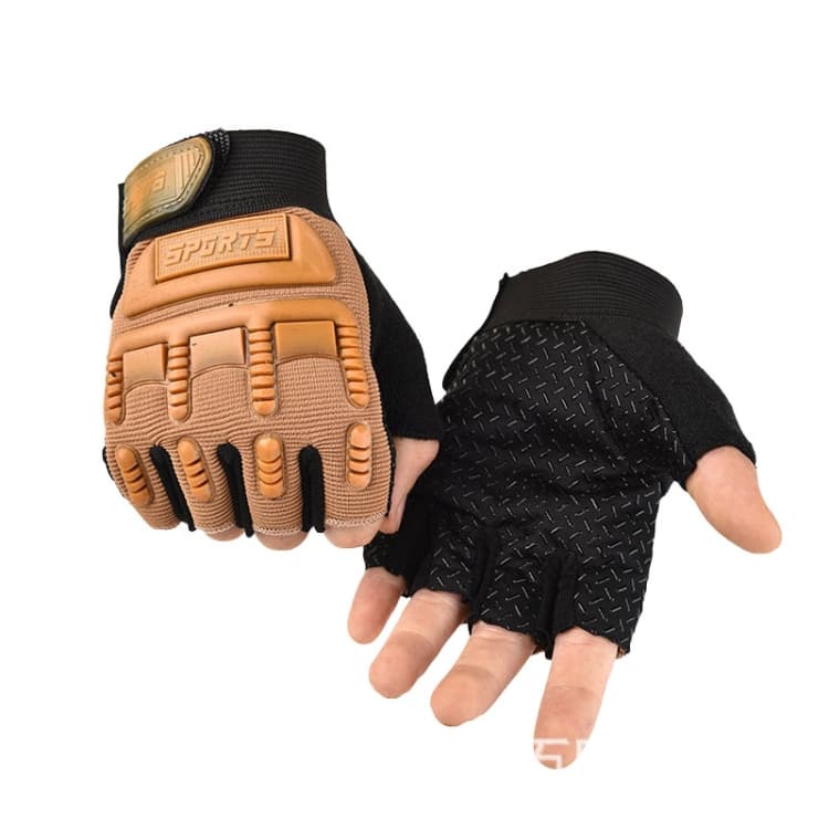 Guanti da equitazione outdoor M per bambini, mezze dita, addestramento militare, rotelle, pattinaggio (colore sabbia) - Immagine 1