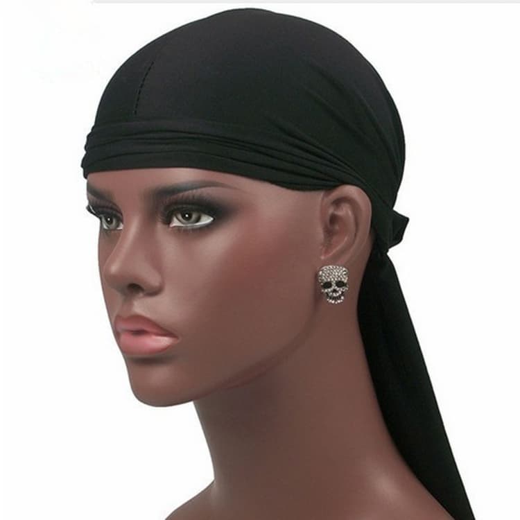 Fascia da basket da strada uomo, cappello elasticizzato hip hop a coda lunga (Nero) - Immagine 1
