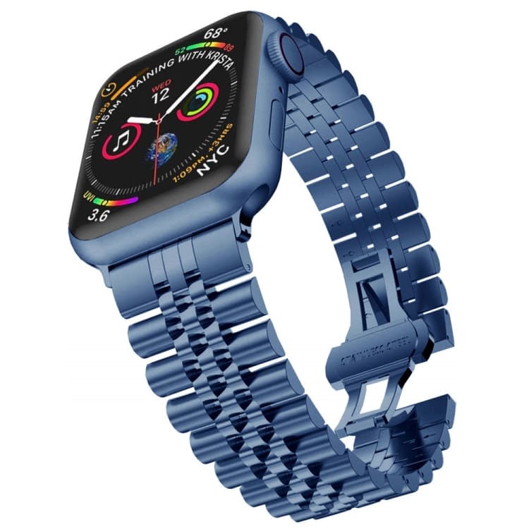 Man Five Beads Stainless Steel Watch Band, Width: 22mm For Apple Watch Series 9&8&7 41mm / SE 3&SE 2&6&SE&5&4 40mm / 3&2&1 38mm(Blue) - Immagine 1
