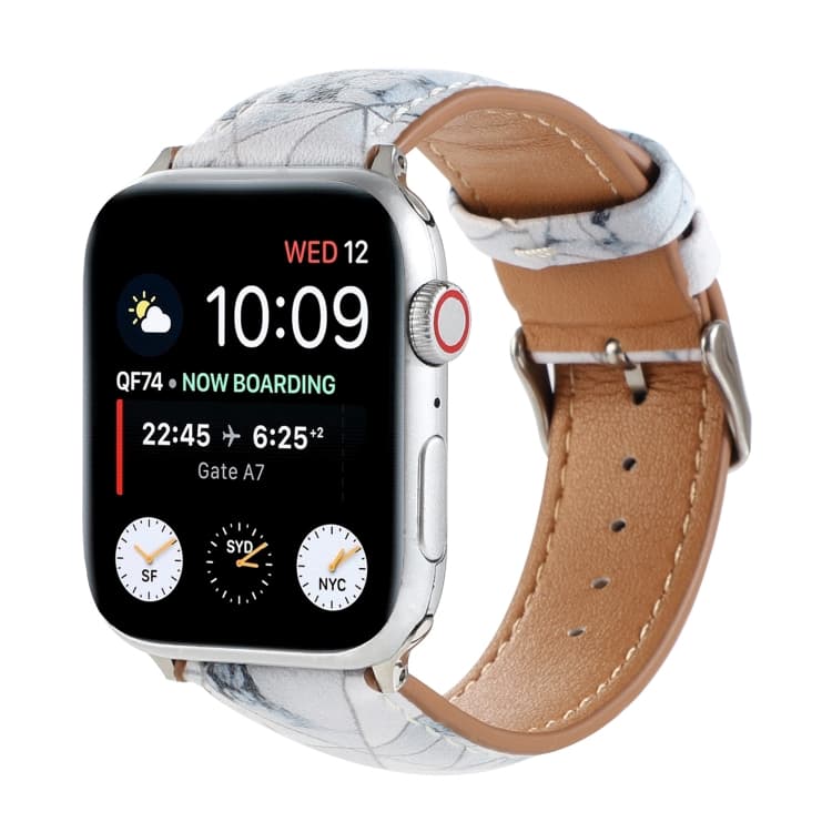 Cinturino per Orologio in Pelle con Stampa Etnica Marmo per Apple Watch Series 9&8&7 41mm / SE 3&SE 2&6&SE&5&4 40mm / 3&2&1 38mm (Bianco Marmo) - Immagine 1