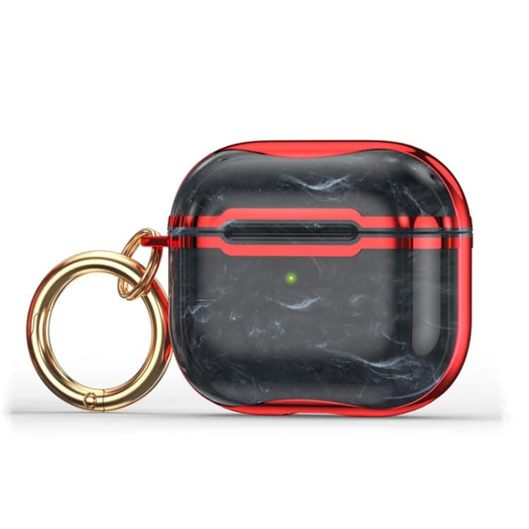 Custodia protettiva per auricolari con gancio, texture marmo, elettroplaccata, per AirPods 3 (Nero + Rosso) - Immagine 1