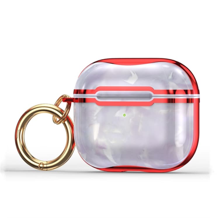 Custodia protettiva per auricolari con gancio, texture marmo, elettroplaccata, per AirPods 3 (Rosa + Rosso) - Immagine 1