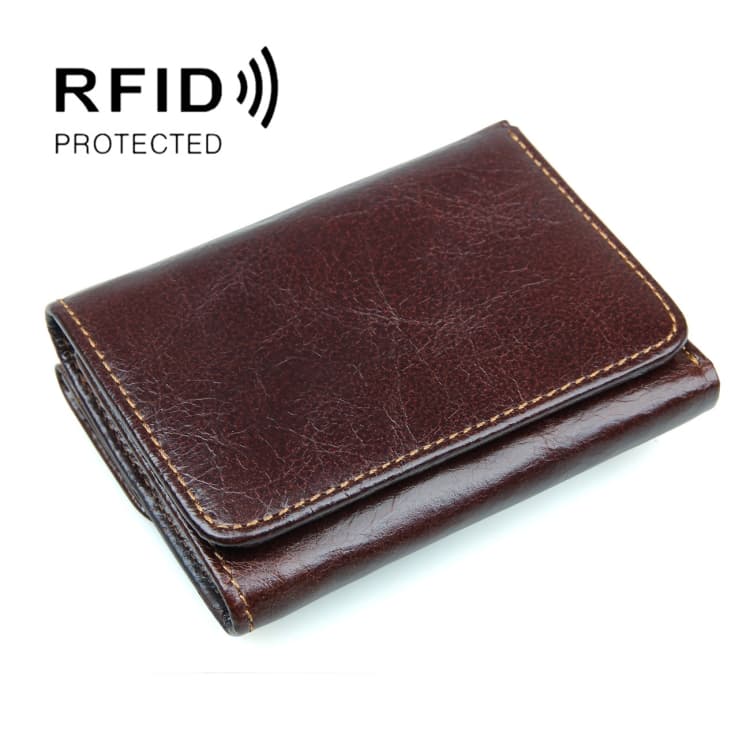 Men Casual Retro RFID Blocking Anti-Scanning Cowhide Leather Short Wallet(Chocolate Color) - Immagine 1