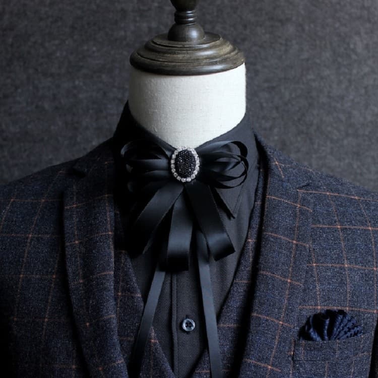 Accessori per abbigliamento: Camicia da uomo con fiocco a nastro di diamanti e cravatta a farfalla (Nero)