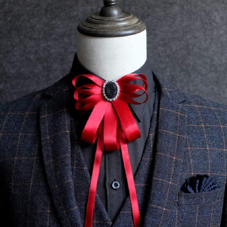 Accessori per abbigliamento: Camicia con fiocco a nastro diamantato per uomo (Rosso)