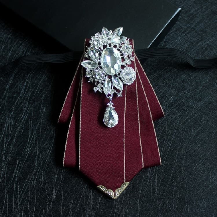 Accessori per abito da cerimonia con camicia e papillon a diamante per uomo (Vino rosso)