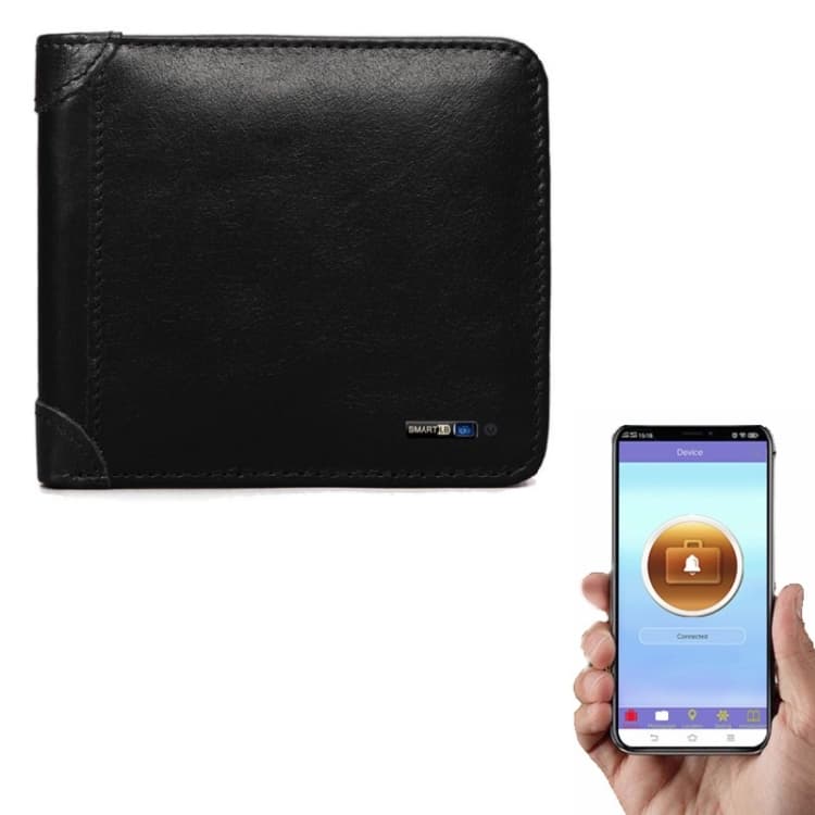 Men Leather Business Wallet Smart Anti-Lost Anti-Theft Wallet, Style:Smart(Black) - Immagine 1