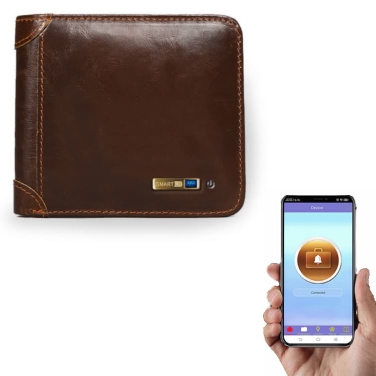 Men Leather Business Wallet Smart Anti-Lost Anti-Theft Wallet, Style:Smart(Brown) - Immagine 1