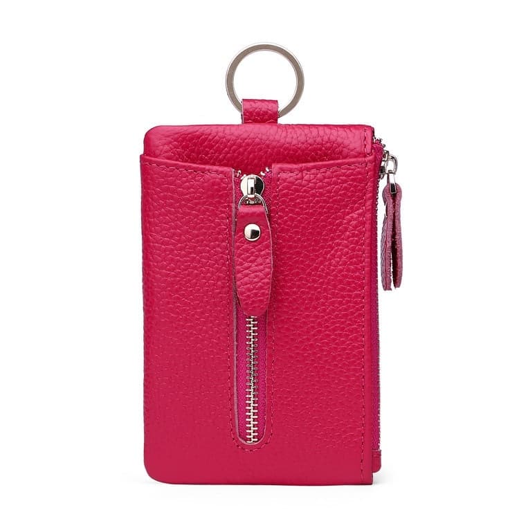 Men Leather Multifunctional Coin Purse Household Large-capacity Key Card Case(Rose Red) - Immagine 1