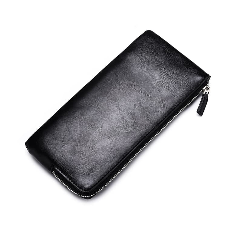 Men Long Wallet Soft Leather Zipper Mini Phone Bag Clutch Bag(Black) - Immagine 1