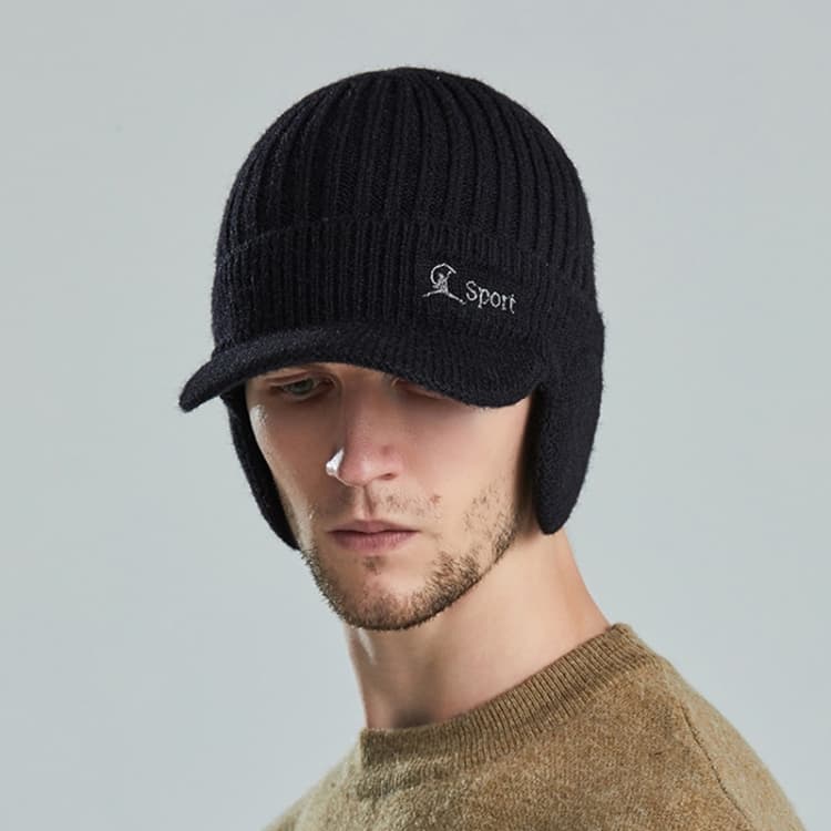 Cappello di lana termico per uomo con protezione per le orecchie, berretto da baseball spesso e caldo (Nero) - Immagine 1