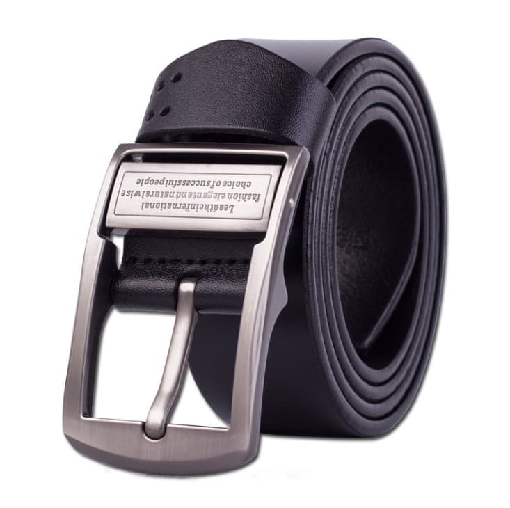 Cintura in pelle con fibbia a spillo per uomo, cintura in pura pelle, lunghezza cintura: 110 cm (nera) - Immagine 1