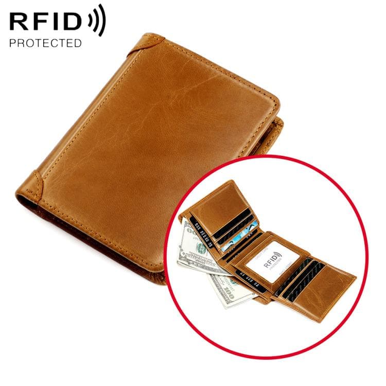 Men RFID Top-grain Cowhide Wallet(Brown) - Immagine 1