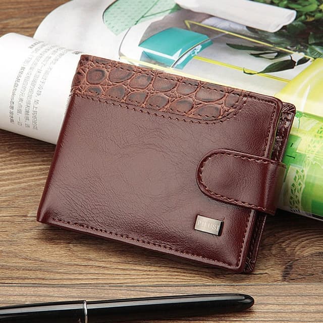Men Vintage Leather Hasp Short Coin Pocket Purse Card Holder Wallets(Coffee) - Immagine 1