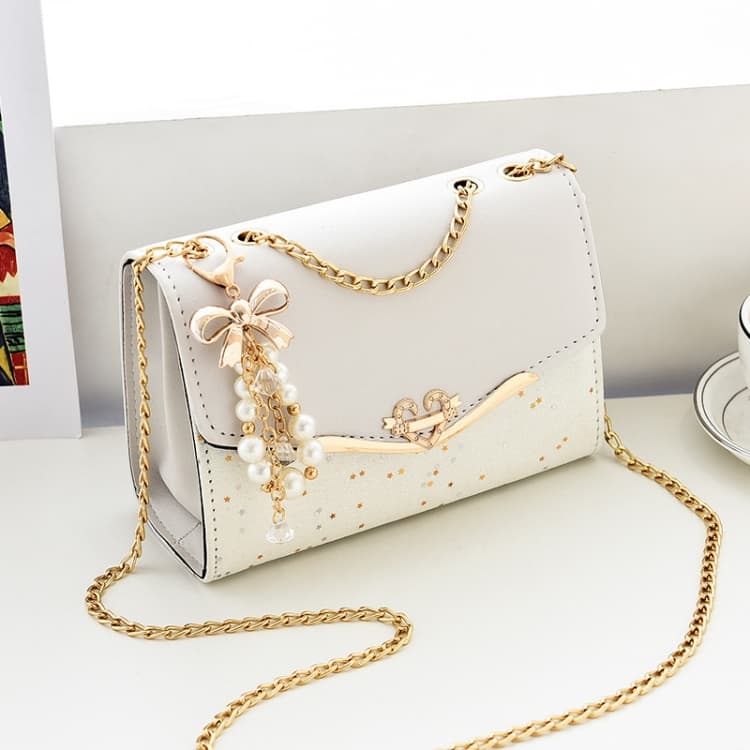 Messenger Sequins Shoulder Bag Women Mobile Phone Coin Purse, Color: White With Pendant - Immagine 1