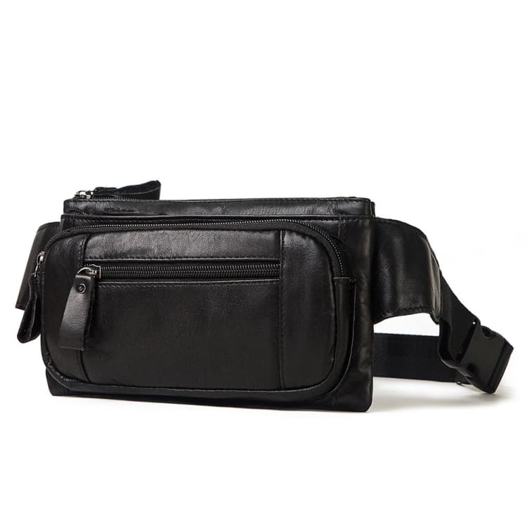 MH562 Leather Men Waste Bags Multifunctional Retro Messenger Bag(Black) - Immagine 1