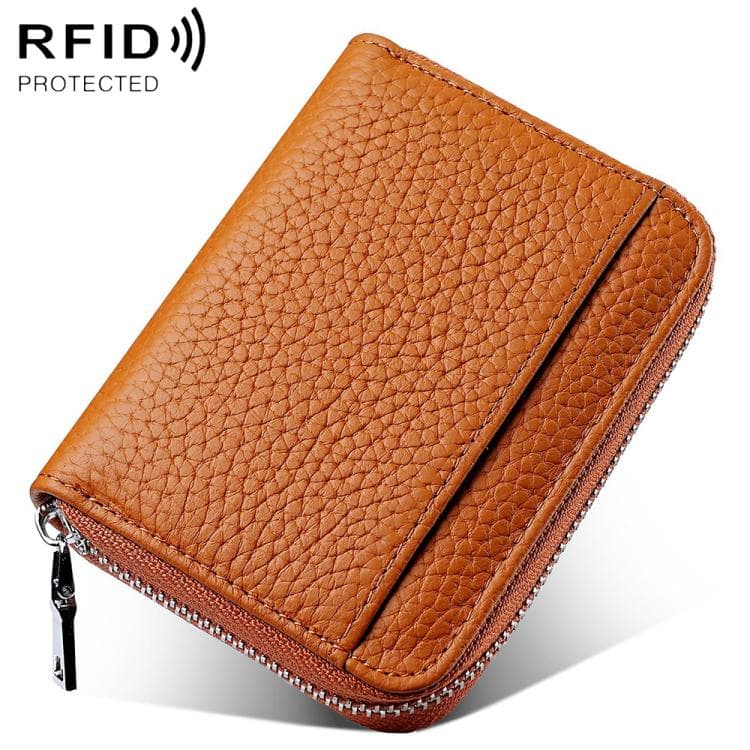 Mini RFID Anti-theft Genuine Leather Zipper Card Bag(Earthy Yellow) - Immagine 1