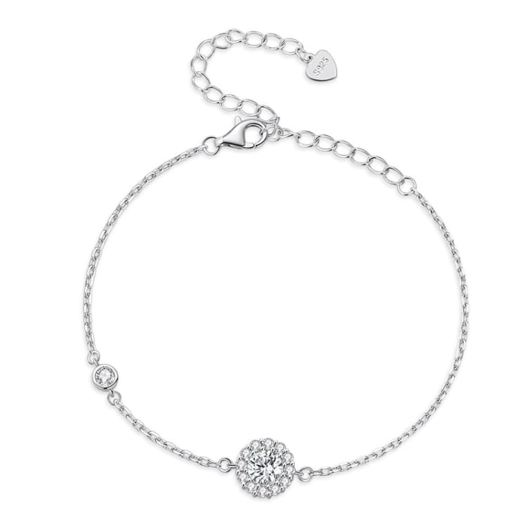 MSB007 Bracciale semplice in argento sterling S925 placcato oro bianco con zircone e moissanite - Immagine 1