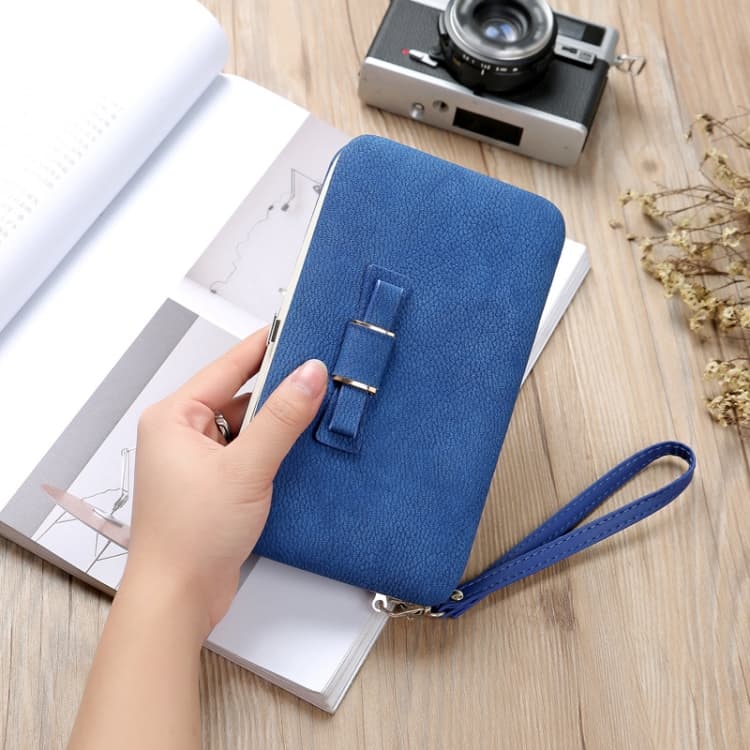 Multi-Purpose Long Type Bow Mobile Phone Bag Lady Wallet Card Bag(Blue) - Immagine 1