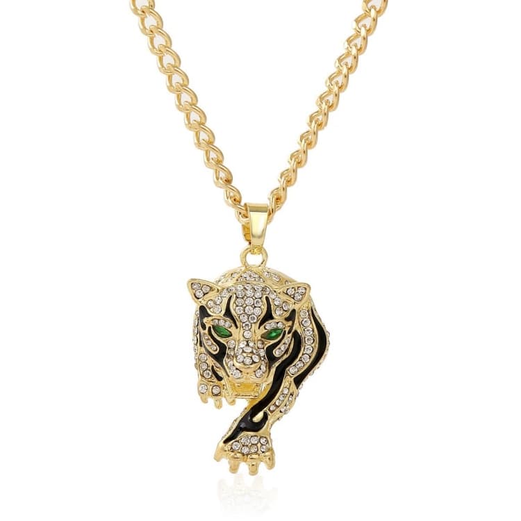N2106-17 Collana a catena clavicolare con stampa leopardo esagerata stile hip hop - Immagine 1