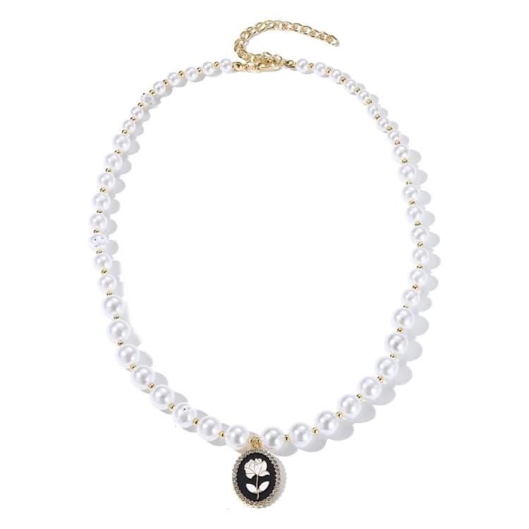 Collana a catena clavicola in fiore ovale bianco N2209-6, temperamento femminile - Immagine 1
