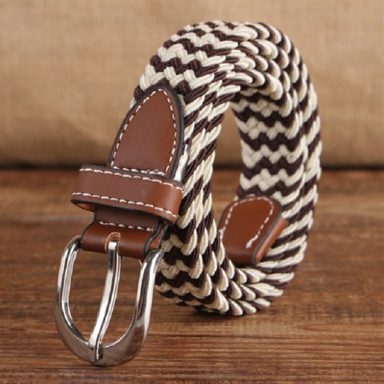 Cintura elastica in tela intrecciata versione stretta, Lunghezza: 95 x 2,5 cm (C22 Marrone+Beige) - Immagine 1