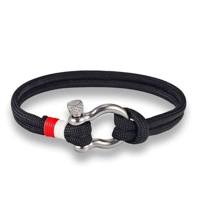 Bracciale di sopravvivenza in corda da paracadute sportivo stile navy con fibbia in acciaio inossidabile (Nero) - Immagine 1