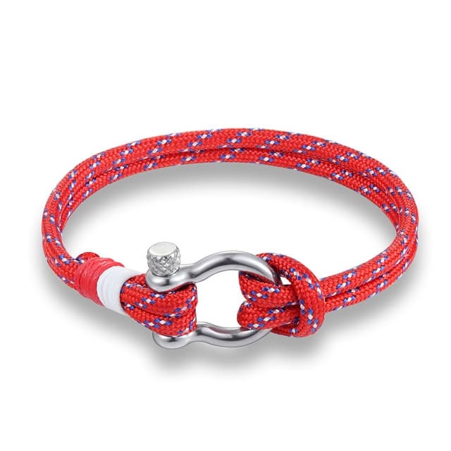 Bracciale di sopravvivenza in corda da paracadute sportivo stile navy con fibbia in acciaio inossidabile (Rosso) - Immagine 1