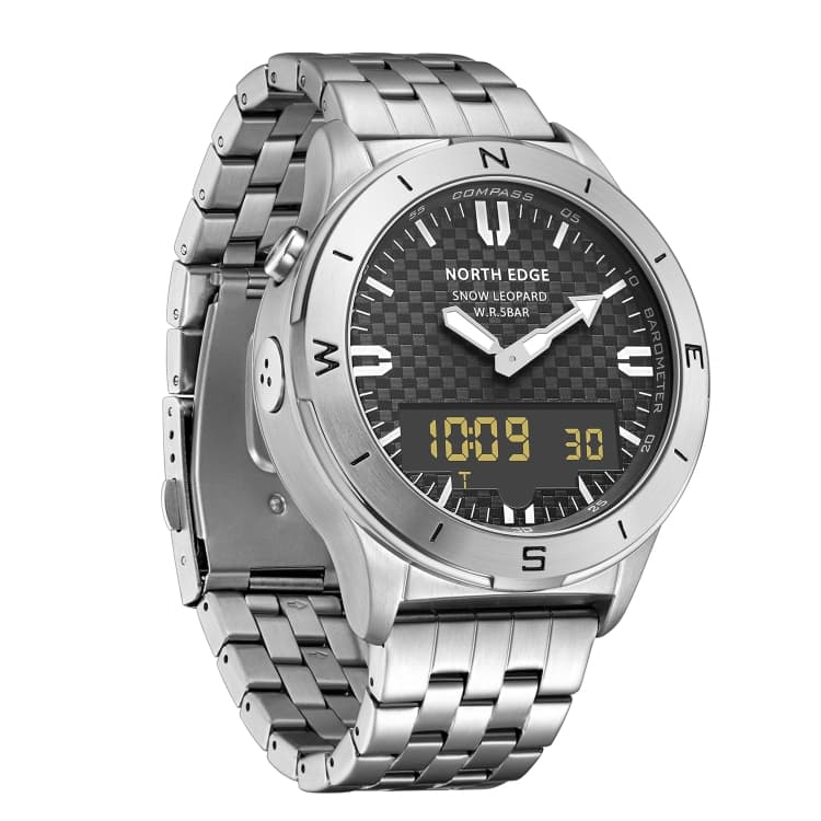 NORTH EDGE Snow-Leopard Outdoor Waterproof Men Multifunction Stainless Steel Strap Smart Watch(Silver) - Immagine 1