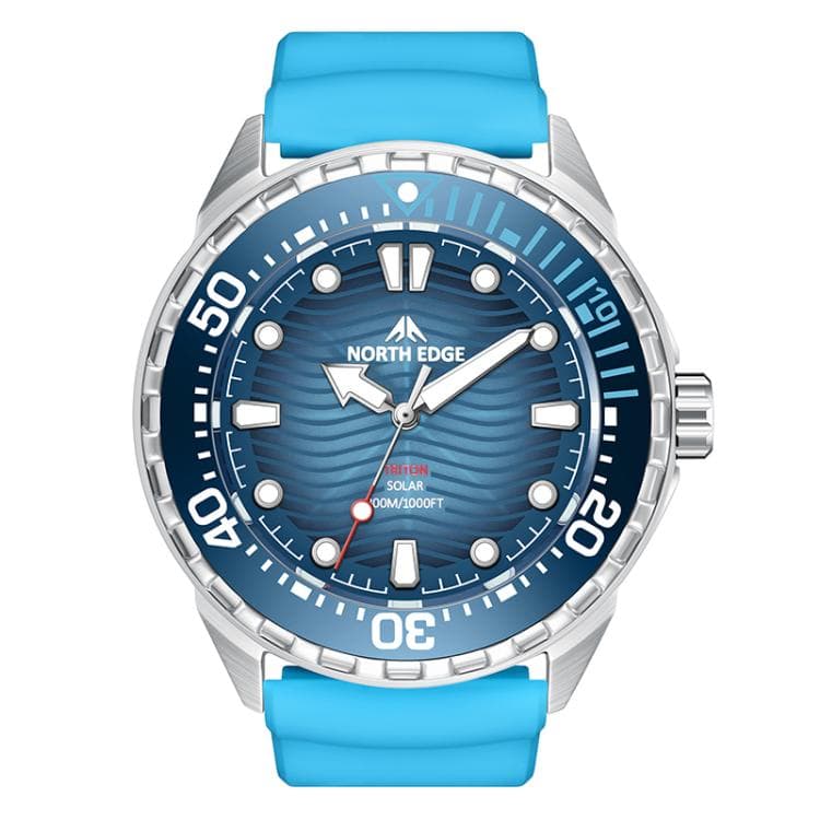 NORTH EDGE TRITON Outdoor Dive Men Solar Luminous Quartz Watch(Blue Rubber Strap) - Immagine 1