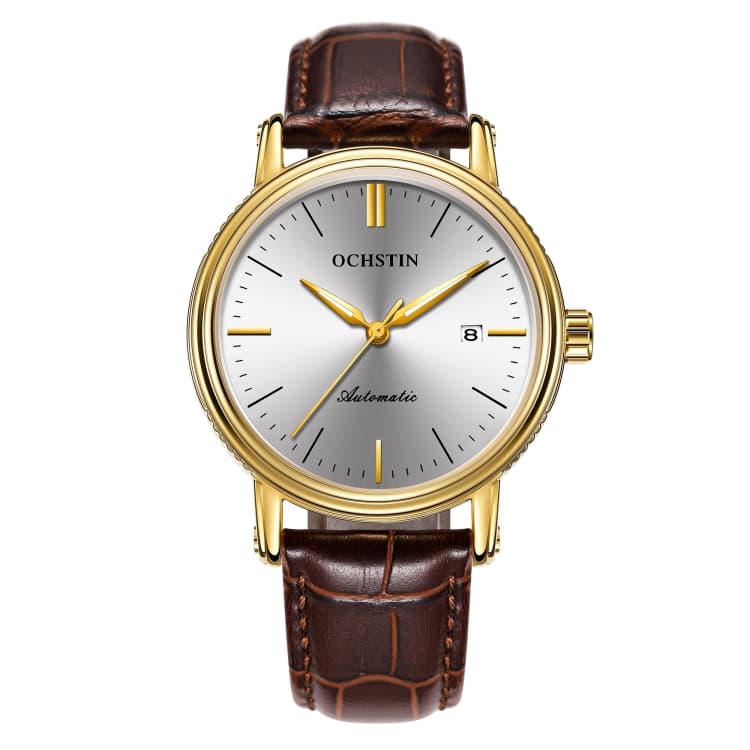 Ochstin 2024 Automatic Mechanical Watch Men Waterproof Calendar Leather Business Mechanical Men Watch(Coffee) - Immagine 1