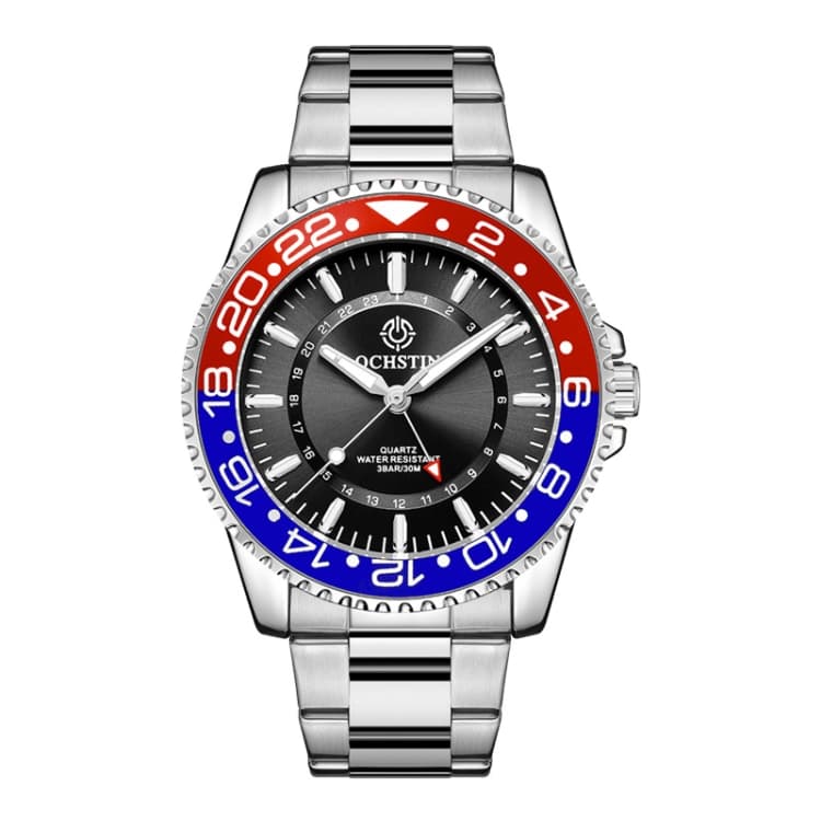 Ochstin 5019B Orologio al quarzo multifunzionale impermeabile con cinturino in acciaio inossidabile (Argento+Blu+Rosso) - Immagine 1