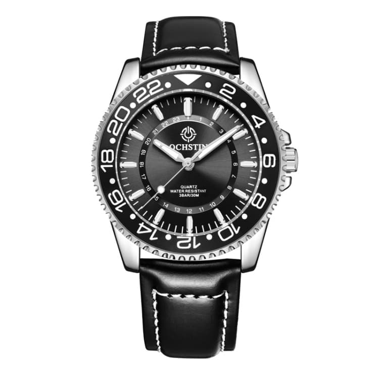 Ochstin 5019G Orologio al quarzo in pelle impermeabile da ufficio (Nero+Nero) - Immagine 1