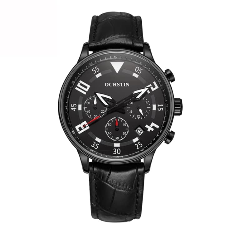 Ochstin 6050B Orologio multifunzionale al quarzo in pelle per uomo (Nero+Nero+Nero) - Immagine 1