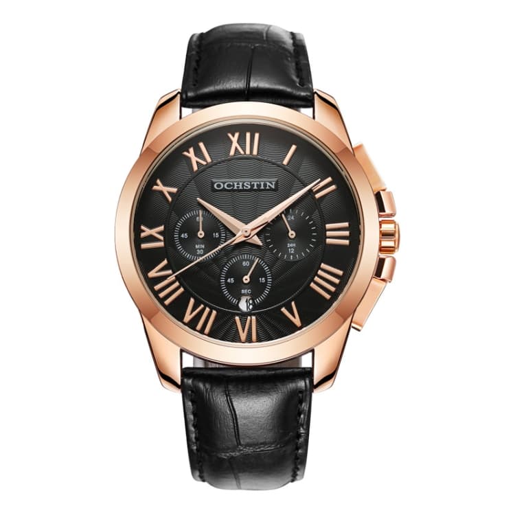 OCHSTIN 6059B Augustine Celebrity Series Orologio da Uomo Multifunzionale al Quarzo Impermeabile (Oro Rosa + Nero) - Immagine 1