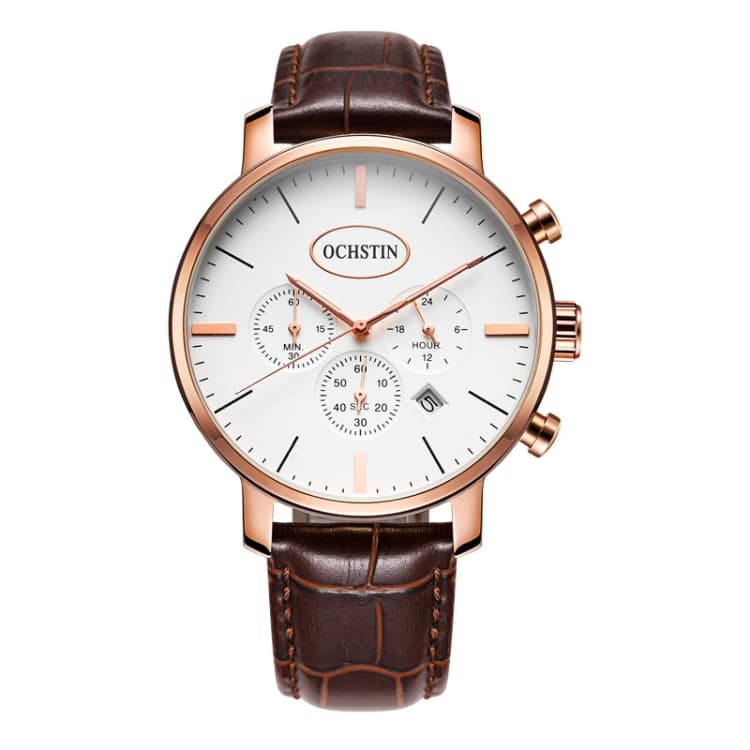 OCHSTIN 6066A Prominente Series Multifunctional Quartz Luminous Men Watch(Rose Gold+Coffee) - Immagine 1