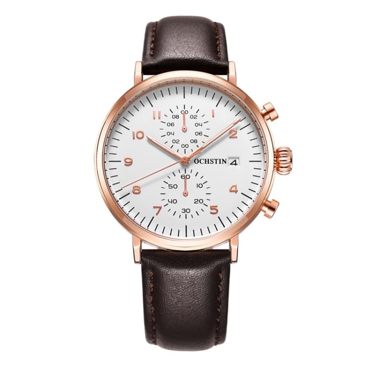OCHSTIN 6076C Multifunctional Quartz Waterproof Men Leather Watch(Rose Gold+Coffee) - Immagine 1