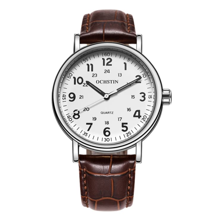 OCHSTIN 6081C Fashion Hollow Men Leather Quartz Watch(Silver+Coffee) - Immagine 1