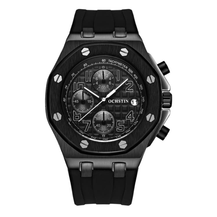 OCHSTIN 6100A Multifunctional Quartz Waterproof TPU Strap Men Watch(Black 02) - Immagine 1
