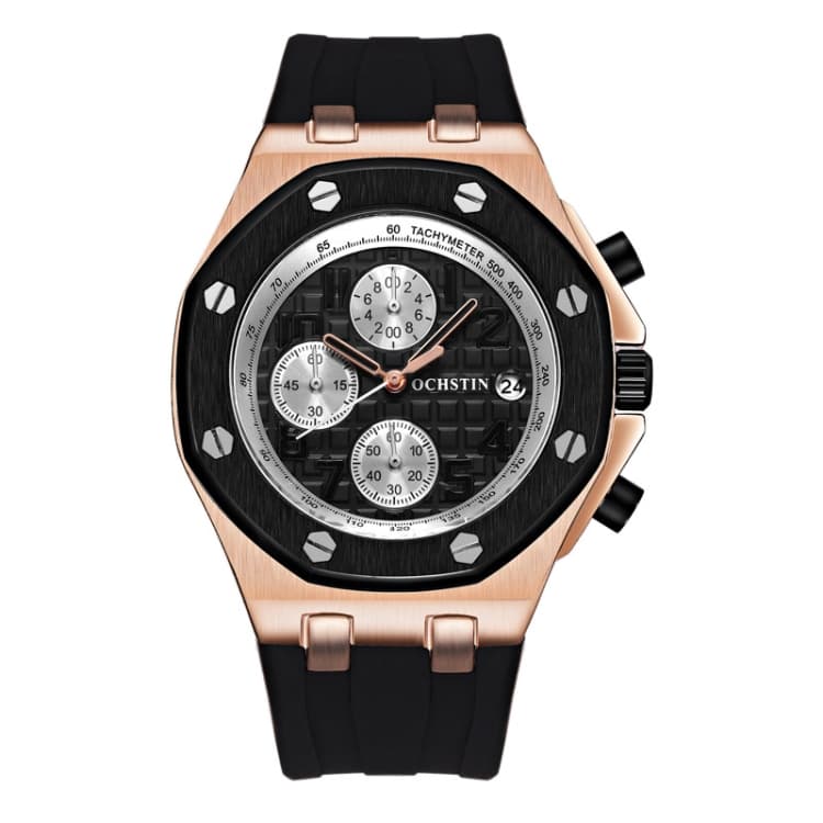 OCHSTIN 6100A Multifunctional Quartz Waterproof TPU Strap Men Watch(Rose Gold+Black) - Immagine 1