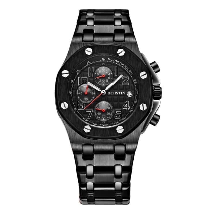 OCHSTIN 6100D Multifunctional Quartz Waterproof Luminous Steel Strap Men Watch(Black 02) - Immagine 1