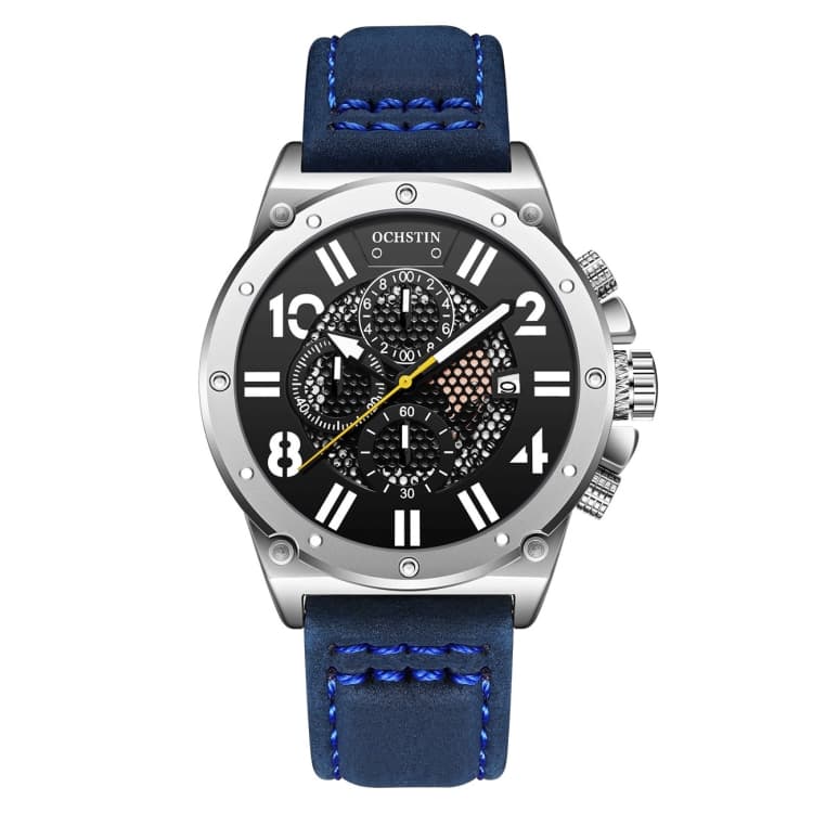 Ochstin 6122 Multi Function Quartz Watch Sports Luminous Waterproof Watch Calendar Leather Men Watch(Blue) - Immagine 1