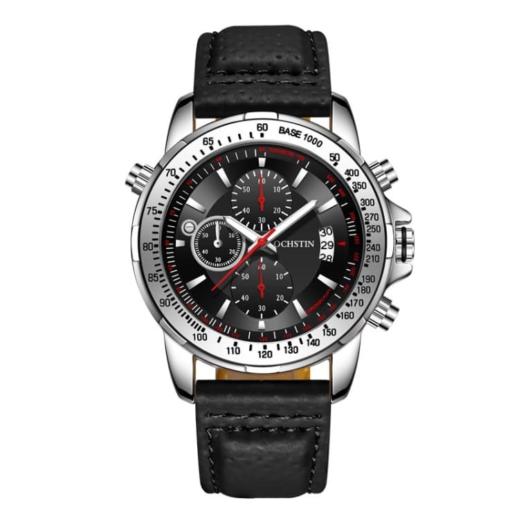 OCHSTIN 6125B Quartz Watch Night Light Waterproof Watch Timing Multi Function Men Watch(Silver Black) - Immagine 1