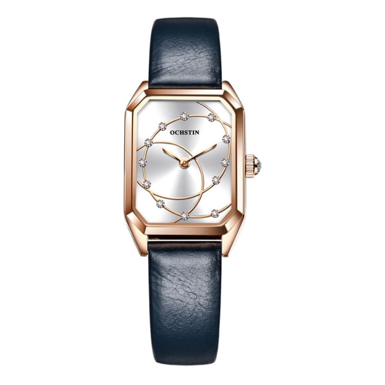 OCHSTIN 7008C Parangon Series Fashion Casual Leather Strap Quartz Watch(Rose Gold+White) - Immagine 1