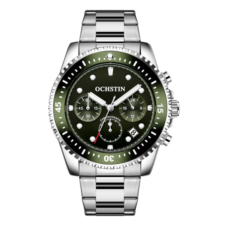 OCHSTIN 7019C Multifunctional Quartz Waterproof Luminous Steel Strap Men Watch(Dark Green+Silver) - Immagine 1